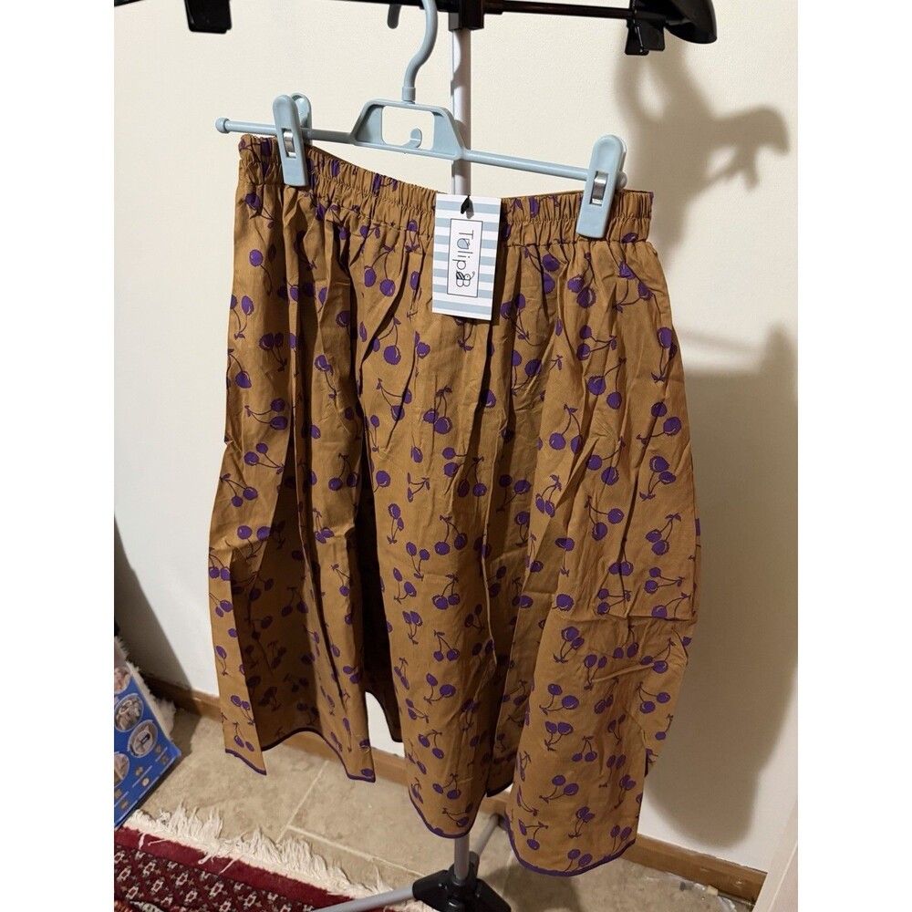 Tulip B Womens M Brown Purple Floral Polyester A-Line Knee Length Pull On Skirt